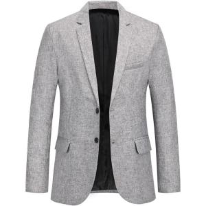 imageCHARTOU Mens Regular Fit 2 Button Tailored Business Blazer Lightweight Jacket Suit CoatGrey