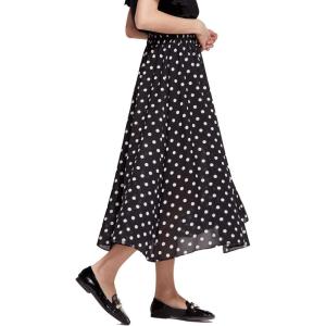 imageCHARTOU Womens Casual Contrast Polka Dot Chiffon Bohemia Swing Beach Midi ALine SkirtsBlack