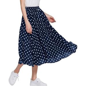 imageCHARTOU Womens Casual Contrast Polka Dot Chiffon Bohemia Swing Beach Midi ALine SkirtsNavy Blue