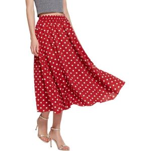 imageCHARTOU Womens Casual Contrast Polka Dot Chiffon Bohemia Swing Beach Midi ALine SkirtsRed