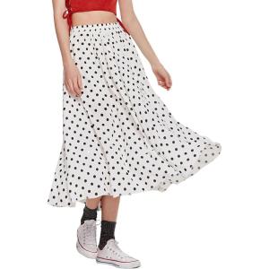 imageCHARTOU Womens Casual Contrast Polka Dot Chiffon Bohemia Swing Beach Midi ALine SkirtsWhite