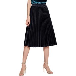 imageCHARTOU Womens Premium Metallic Shiny Shimmer Accordion Pleated Long Maxi SkirtBlackknee Length