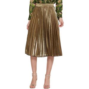 imageCHARTOU Womens Premium Metallic Shiny Shimmer Accordion Pleated Long Maxi SkirtGoldknee Length