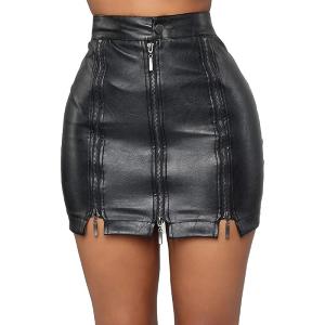 imageCHARTOU Womens Sexy High Waist PU Leather Zipper Packaged Hip Mini SkirtBlack