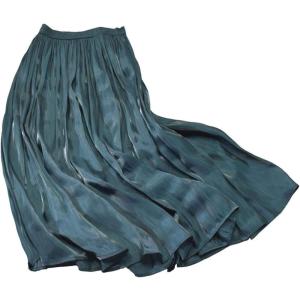 imageCHARTOU Womens Silky Lustrous Elastic Waist Pleated Accordion Midi Long SkirtsBlackish Green