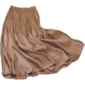 imageCHARTOU Womens Silky Lustrous Elastic Waist Pleated Accordion Midi Long SkirtsBrown