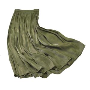imageCHARTOU Womens Silky Lustrous Elastic Waist Pleated Accordion Midi Long SkirtsGreen