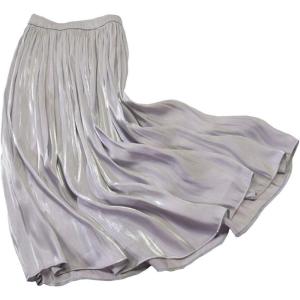 imageCHARTOU Womens Silky Lustrous Elastic Waist Pleated Accordion Midi Long SkirtsGrey