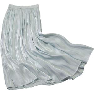 imageCHARTOU Womens Silky Lustrous Elastic Waist Pleated Accordion Midi Long SkirtsLight Green