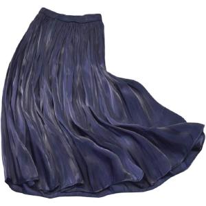 imageCHARTOU Womens Silky Lustrous Elastic Waist Pleated Accordion Midi Long SkirtsNavy