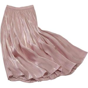 imageCHARTOU Womens Silky Lustrous Elastic Waist Pleated Accordion Midi Long SkirtsPink