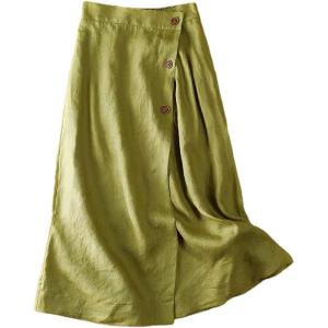 imageCHARTOU Womens Summer Linen Elastic Back Buttoned Swing Midi A Line SkirtLight Green