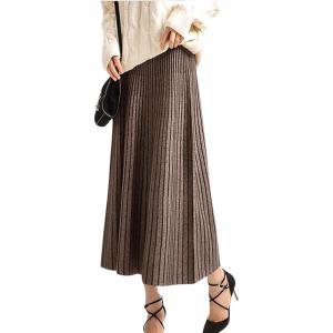 imageCHARTOU Womens Winter Reversible Stretchy Waist Knitted A Line Pleated Midi SkirtCaramel