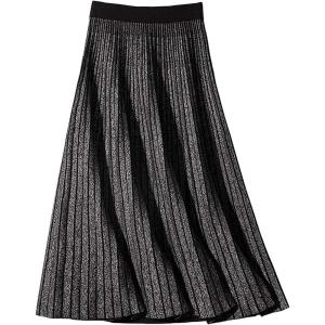imageCHARTOU Womens Winter Reversible Stretchy Waist Knitted A Line Pleated Midi SkirtGrey