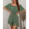 imageCHARTOU Womens Sexy Off Shoulder Swiss Dot Lace Patchwork Shorts Jumpsuit RompersGreen