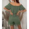 imageCHARTOU Womens Sexy Off Shoulder Swiss Dot Lace Patchwork Shorts Jumpsuit RompersGreen