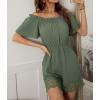 imageCHARTOU Womens Sexy Off Shoulder Swiss Dot Lace Patchwork Shorts Jumpsuit RompersGreen