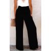 imageCHARTOU Womens Summer Smocked Waist Solid Loose Fit WideLeg Cotton Linen Palazzo PantsBlack