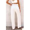 imageCHARTOU Womens Summer Smocked Waist Solid Loose Fit WideLeg Cotton Linen Palazzo PantsWhite