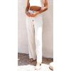 imageCHARTOU Womens Summer Smocked Waist Solid Loose Fit WideLeg Cotton Linen Palazzo PantsWhite