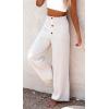 imageCHARTOU Womens Summer Smocked Waist Solid Loose Fit WideLeg Cotton Linen Palazzo PantsWhite