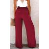 imageCHARTOU Womens Summer Smocked Waist Solid Loose Fit WideLeg Cotton Linen Palazzo PantsWine Red