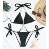 imageCHARTOU Womens Trendy 2 Piece Triangle Bikini Set Rhinestone Halter Bathing Suit SwimsuitBlack