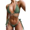 imageCHARTOU Womens Trendy 2 Piece Triangle Bikini Set Rhinestone Halter Bathing Suit SwimsuitGreen2