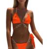 imageCHARTOU Womens Trendy 2 Piece Triangle Bikini Set Rhinestone Halter Bathing Suit SwimsuitOrange