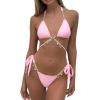 imageCHARTOU Womens Trendy 2 Piece Triangle Bikini Set Rhinestone Halter Bathing Suit SwimsuitPink