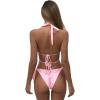imageCHARTOU Womens Trendy 2 Piece Triangle Bikini Set Rhinestone Halter Bathing Suit SwimsuitPink