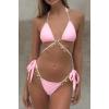 imageCHARTOU Womens Trendy 2 Piece Triangle Bikini Set Rhinestone Halter Bathing Suit SwimsuitPink