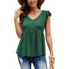 imageCHARTOU Womens Comfy V Neck Flutter Sleeve High Waist Flowy Tunic Tee Shirt TopsGreen