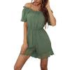 imageCHARTOU Womens Sexy Off Shoulder Swiss Dot Lace Patchwork Shorts Jumpsuit RompersGreen