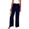 imageCHARTOU Womens Summer Smocked Waist Solid Loose Fit WideLeg Cotton Linen Palazzo PantsNavy