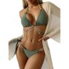imageCHARTOU Womens Trendy 2 Piece Triangle Bikini Set Rhinestone Halter Bathing Suit SwimsuitGreen2