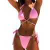 imageCHARTOU Womens Trendy 2 Piece Triangle Bikini Set Rhinestone Halter Bathing Suit SwimsuitPink
