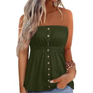 imageCHARTOU Women Bandeau Tube Top Strapless Tunic Shirt Swimsuit Beach Off The Shoulder Top Summer TankiniArmygreen