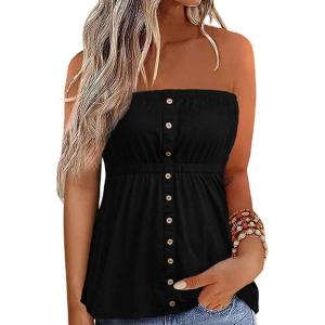 imageCHARTOU Women Bandeau Tube Top Strapless Tunic Shirt Swimsuit Beach Off The Shoulder Top Summer TankiniBlack