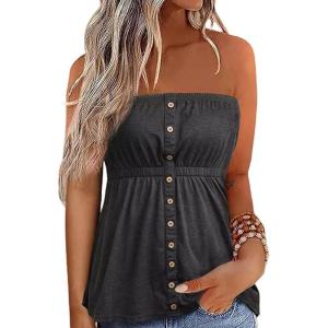 imageCHARTOU Women Bandeau Tube Top Strapless Tunic Shirt Swimsuit Beach Off The Shoulder Top Summer TankiniDark Grey