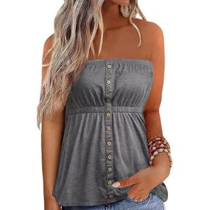 imageCHARTOU Women Bandeau Tube Top Strapless Tunic Shirt Swimsuit Beach Off The Shoulder Top Summer TankiniGrey