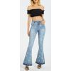 imageCHARTOU Womens Trendy Stretch Distressed Embroidered Wide Leg Denim Jeans Bell Bottom Flare PantsBlue