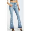 imageCHARTOU Womens Trendy Stretch Distressed Embroidered Wide Leg Denim Jeans Bell Bottom Flare PantsBlue