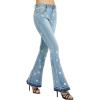 imageCHARTOU Womens Trendy Stretch Distressed Embroidered Wide Leg Denim Jeans Bell Bottom Flare PantsBlue