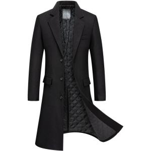 imageCHARTOU Mens Thicken Single Breasted Quilted Wool Blend Long Pea Coat OvercoatBlack