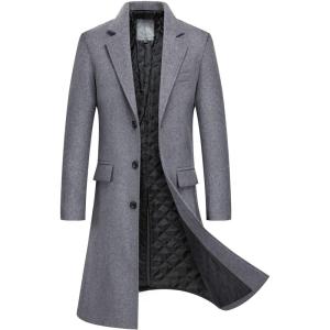 imageCHARTOU Mens Thicken Single Breasted Quilted Wool Blend Long Pea Coat OvercoatGrey
