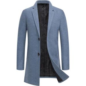 imageCHARTOU Mens Thicken Single Breasted Wool Blend Pea Coat Quilted Topcoat OvercoatBlue