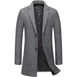 imageCHARTOU Mens Thicken Single Breasted Wool Blend Pea Coat Quilted Topcoat OvercoatGrey