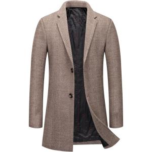 imageCHARTOU Mens Thicken Single Breasted Wool Blend Pea Coat Quilted Topcoat OvercoatKhaki