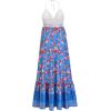 imageCHARTOU Womens Halter Crochet Boho Floral Print Sleeveless Backless Beach Ruffle Flowy Maxi DressBlue
